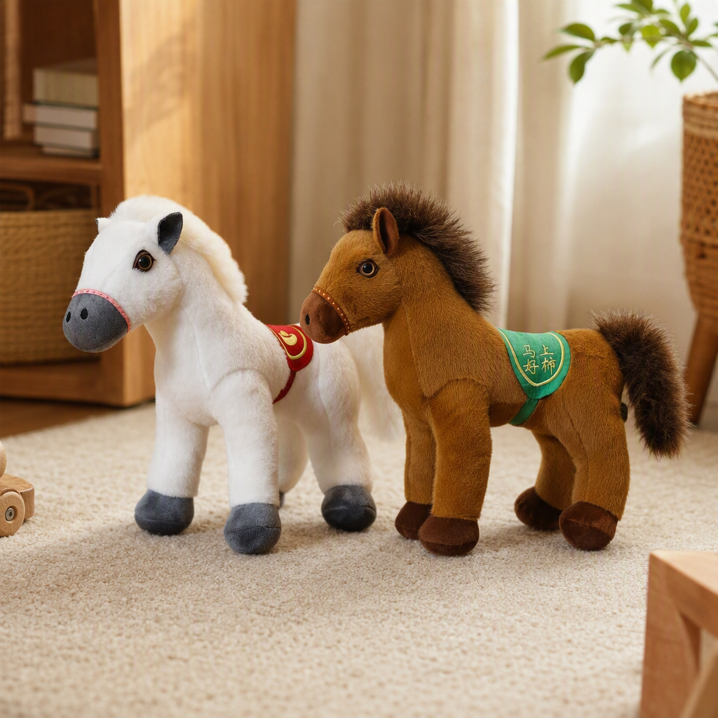 White and brown plush horse dolls, cute figurines, children's toys, throw pillows, plush toys, gifts details Picture