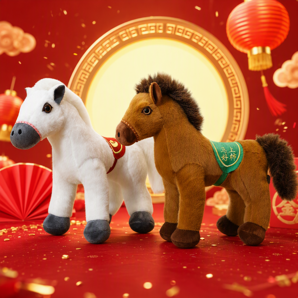 White and brown plush horse dolls, cute figurines, children's toys, throw pillows, plush toys, gifts Specification image
