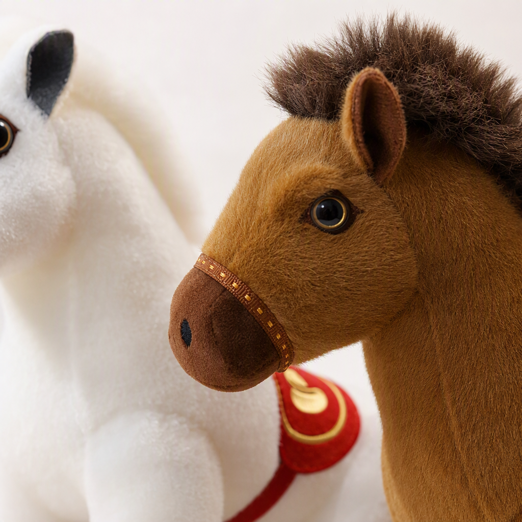White and brown plush horse dolls, cute figurines, children's toys, throw pillows, plush toys, gifts Application Scenario
