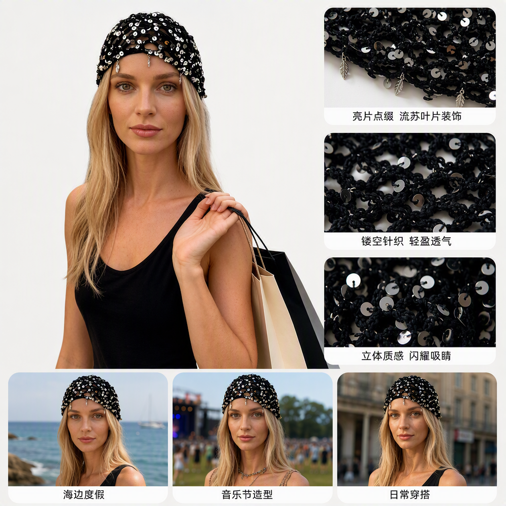 Sparkling sequined headwear for women, fashionable and versatile hair accessories, trendy hair clips, hair accessories and accessories, elegant and refined