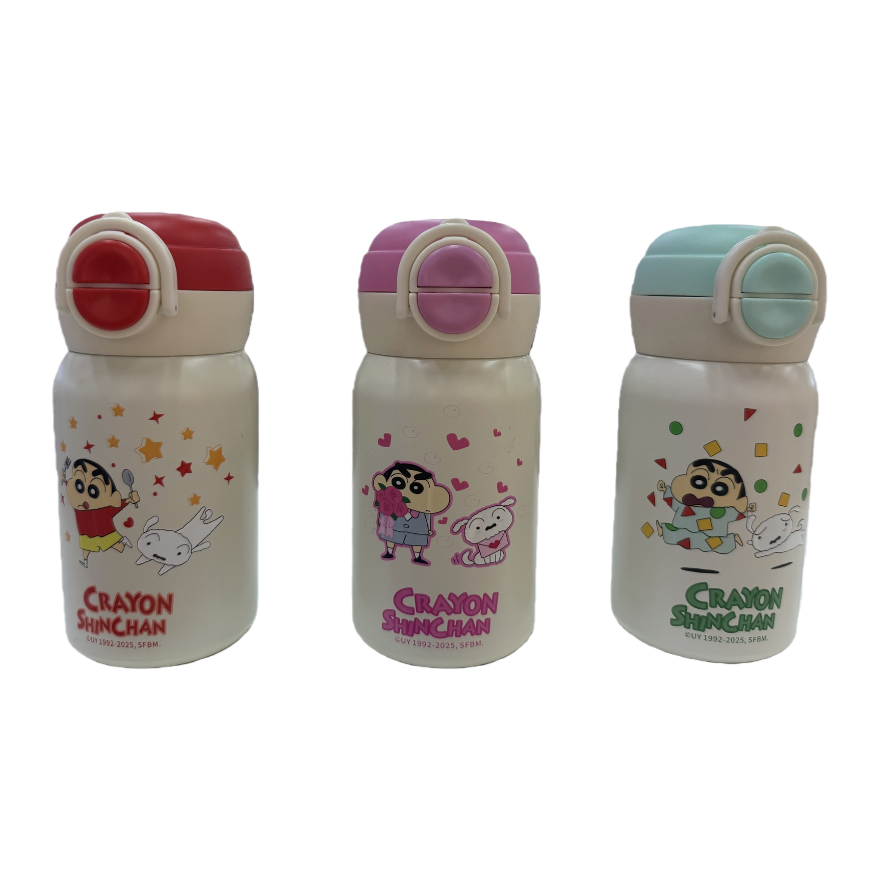 Crayon pequeño nuevo dibujo animado taza térmica cuerpo de taza blanca tapa de color impresión a prueba de fugas aislante niños taza de agua taza de bebida doble taza de pajita 300ml Item Picture