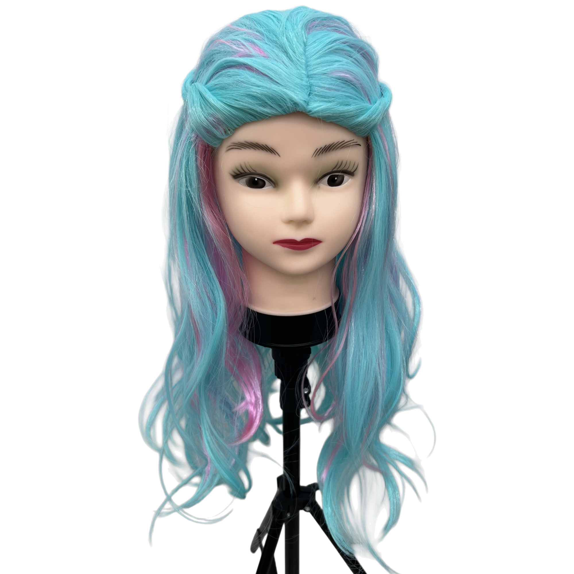 Blue and pink gradient wig, doll head model, children's doll decoration, hairstyle accessories, creative display items, gifts Item Picture