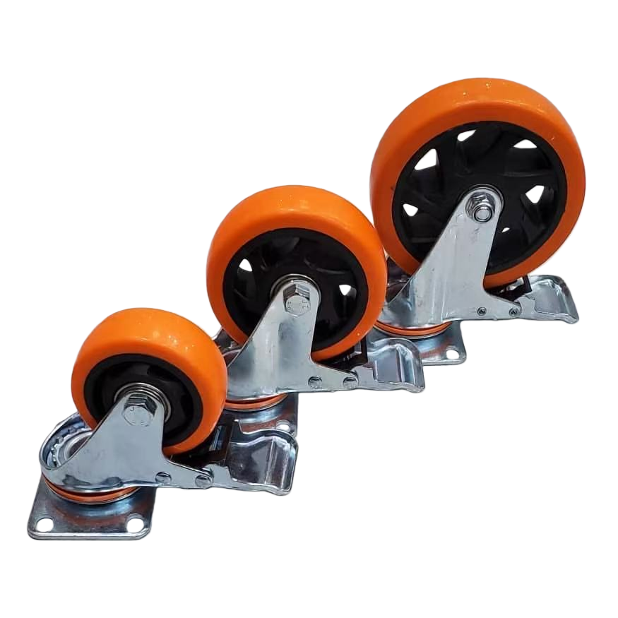 The multi-functional orange universal wheel with metal bracket furniture equipment mobile wheel is silent and durable Item Picture