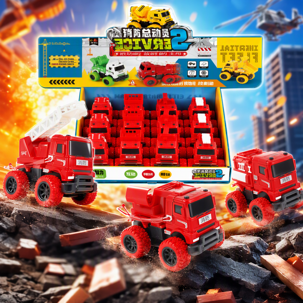 Camión de bomberos de inercia escalera tanque de agua vehículo de rescate multiestilo rojo niño stand de tierra juguetes fuente