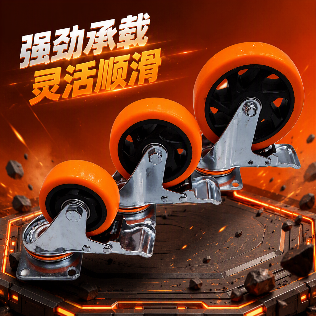 The multi-functional orange universal wheel with metal bracket furniture equipment mobile wheel is silent and durable Specification image