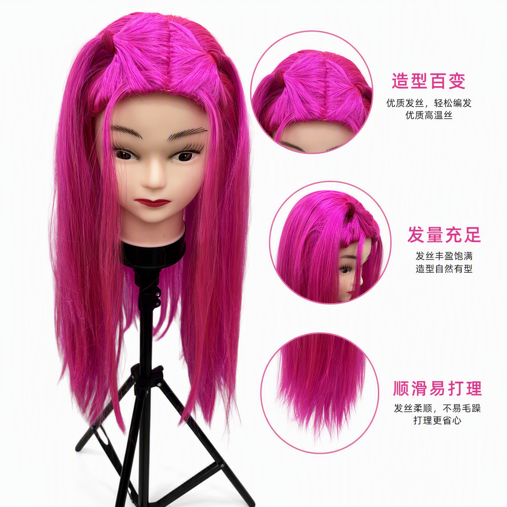 Pink wig, doll head, doll-shaped accessories for children and adults, fun and creative decorative items