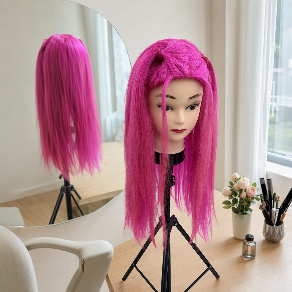 Pink wig, doll head, doll-shaped accessories for children and adults, fun and creative decorative items details Picture