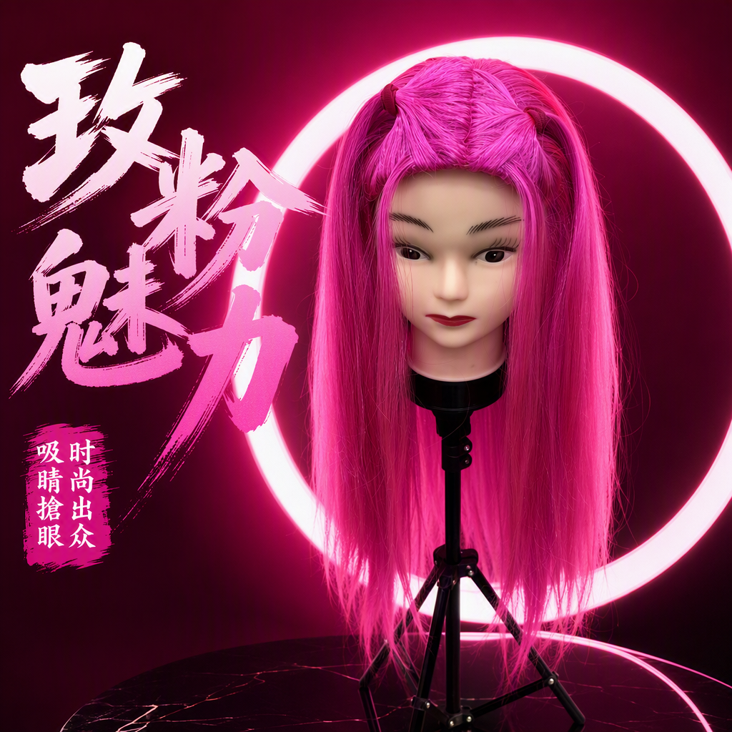 Pink wig, doll head, doll-shaped accessories for children and adults, fun and creative decorative items Specification image