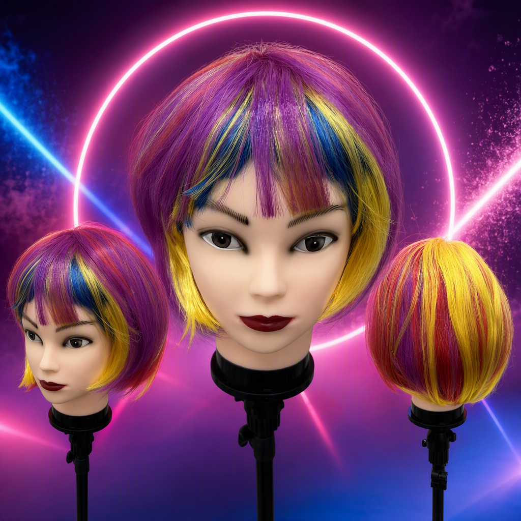 Colorful wig model head display model, hairstyle styling demonstration props, display supplies Specification image