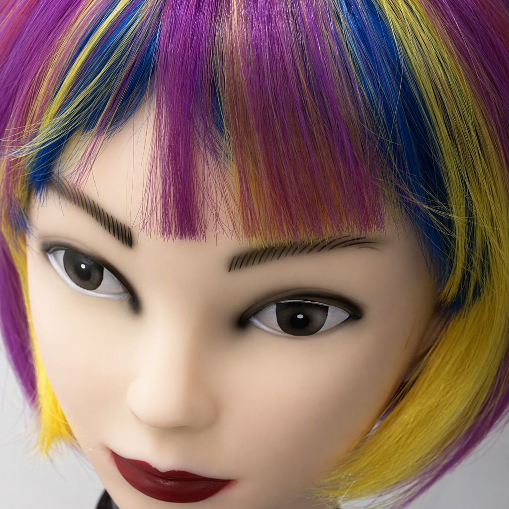 Colorful wig model head display model, hairstyle styling demonstration props, display supplies Application Scenario