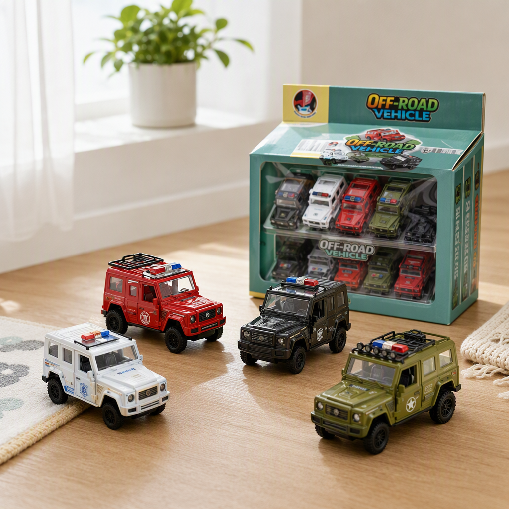Inercia ciudad todoterreno multicolor simulación SUV modelo niños display box stand juguetes fuente Specification image