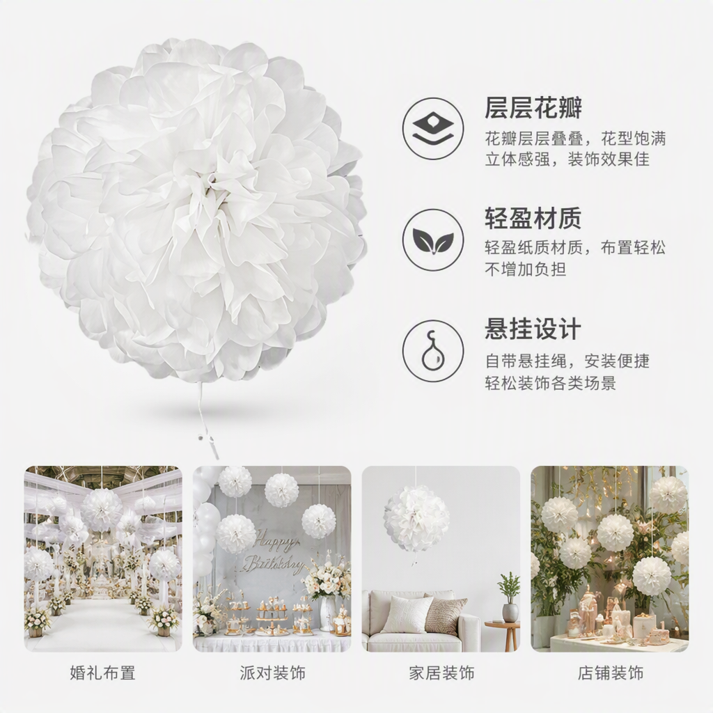 批发欧美装饰纸花球pom pom手工折纸花 生日派对装饰商场橱窗布置161130980