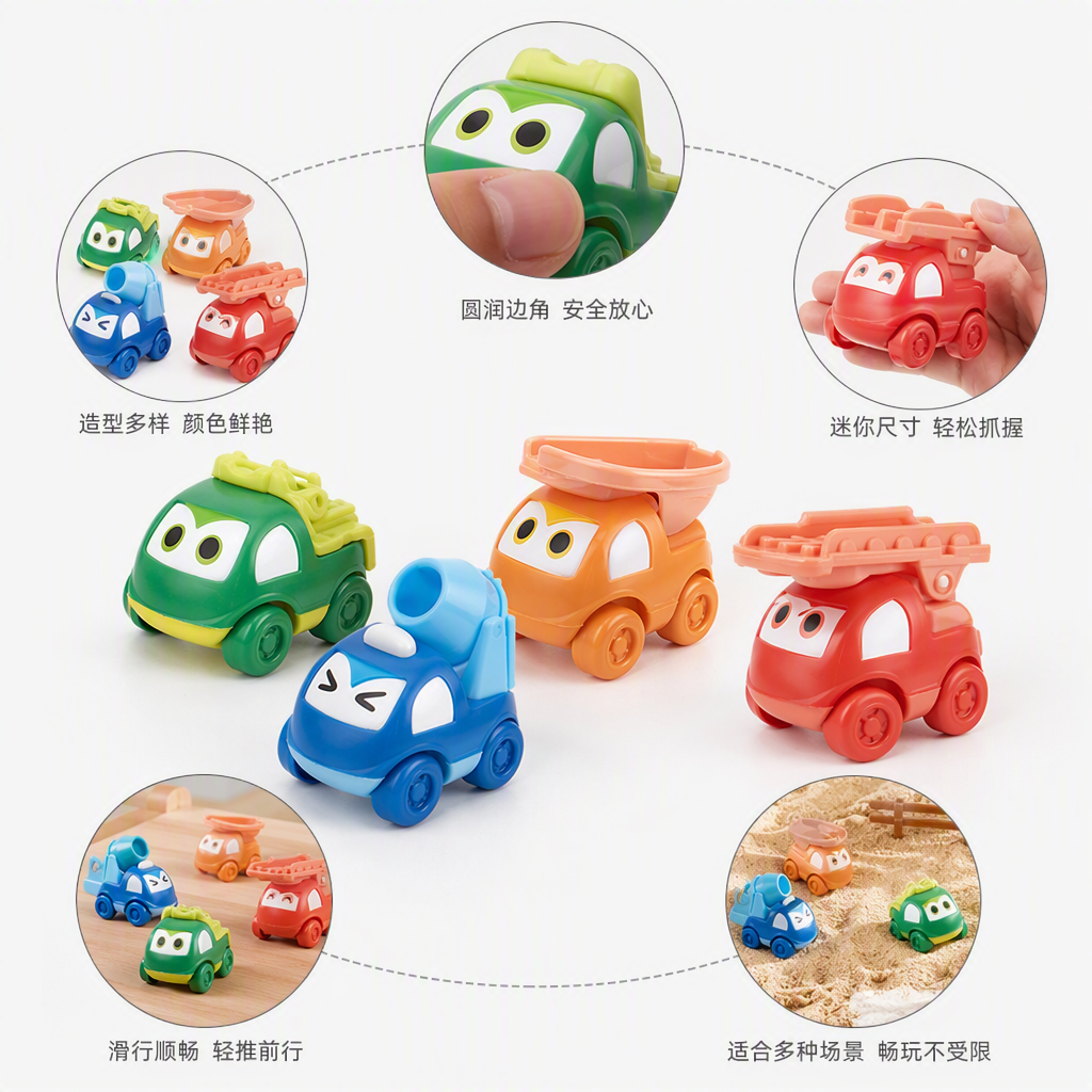 Dibujos animados ingeniería coche multicolor inercia sliding trolley niño puzzle niños stand de piso juguetes fuente Item Picture