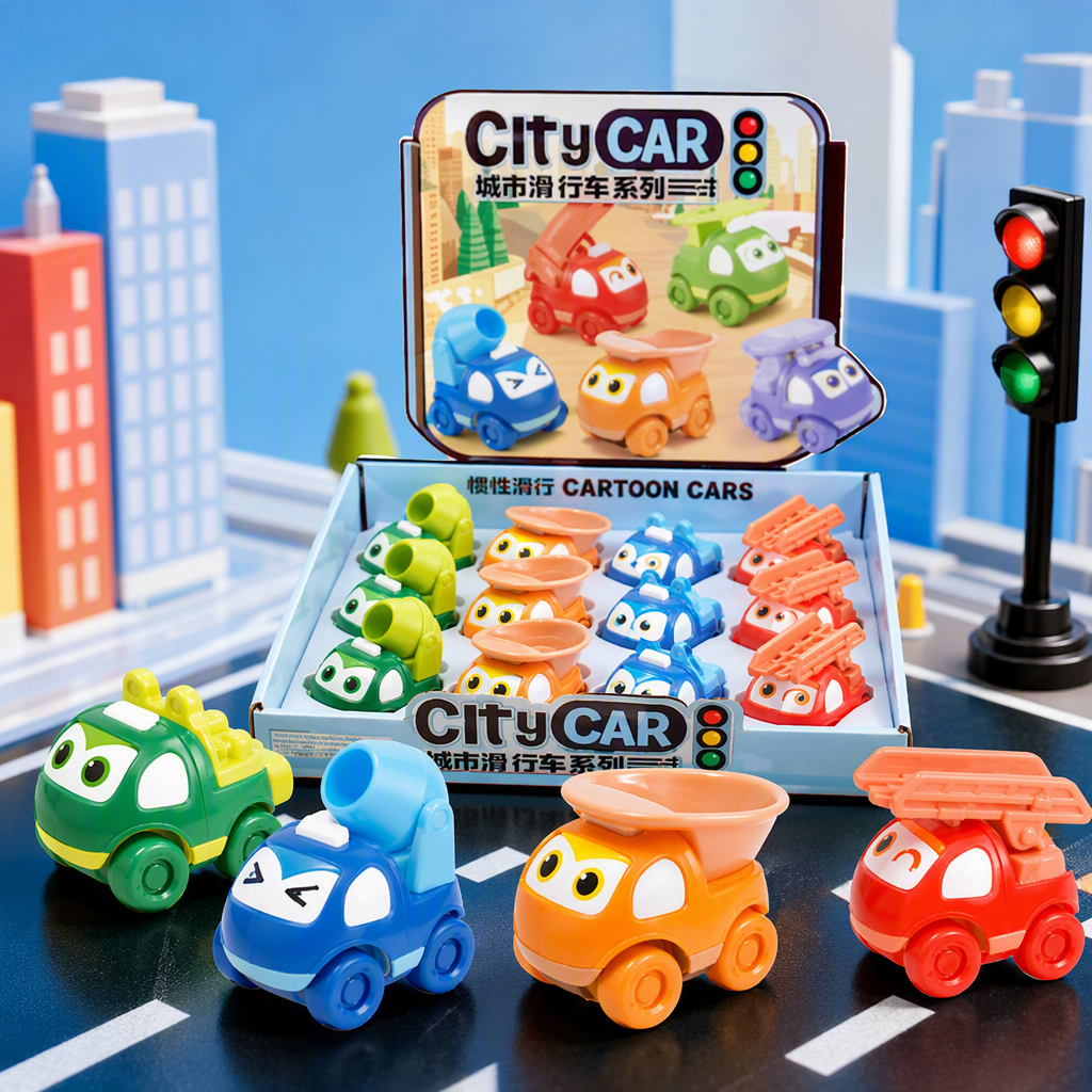 Dibujos animados ingeniería coche multicolor inercia sliding trolley niño puzzle niños stand de piso juguetes fuente