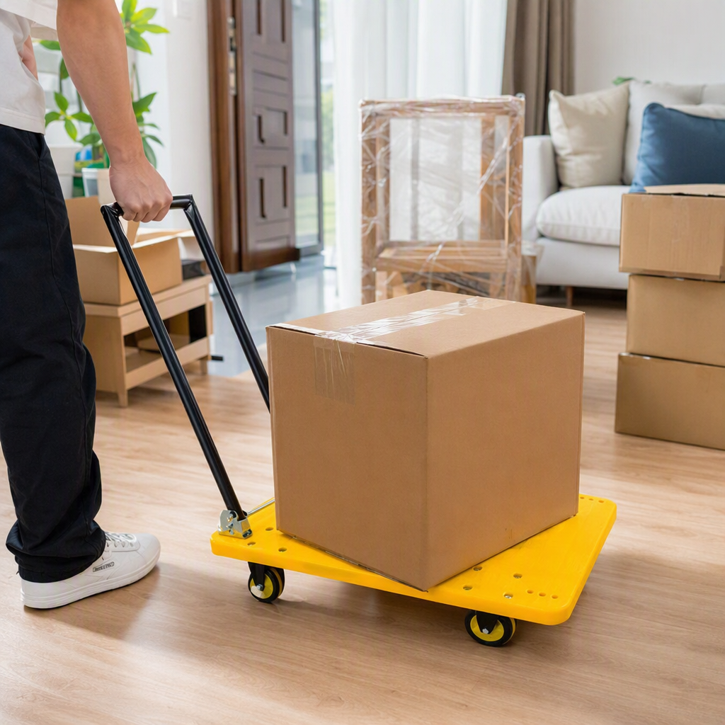 Trolley, portable, lightweight, multi-functional, yellow model with silent wheels details Picture