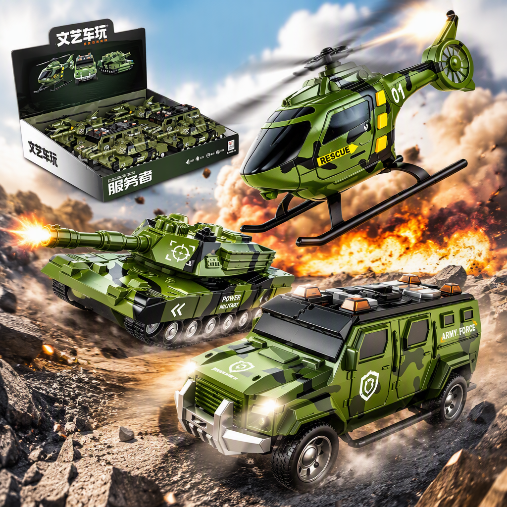 Green military model set: Helicopter, Tank, Armored Vehicle, Children's toy set, Fun Combat Game set Specification image