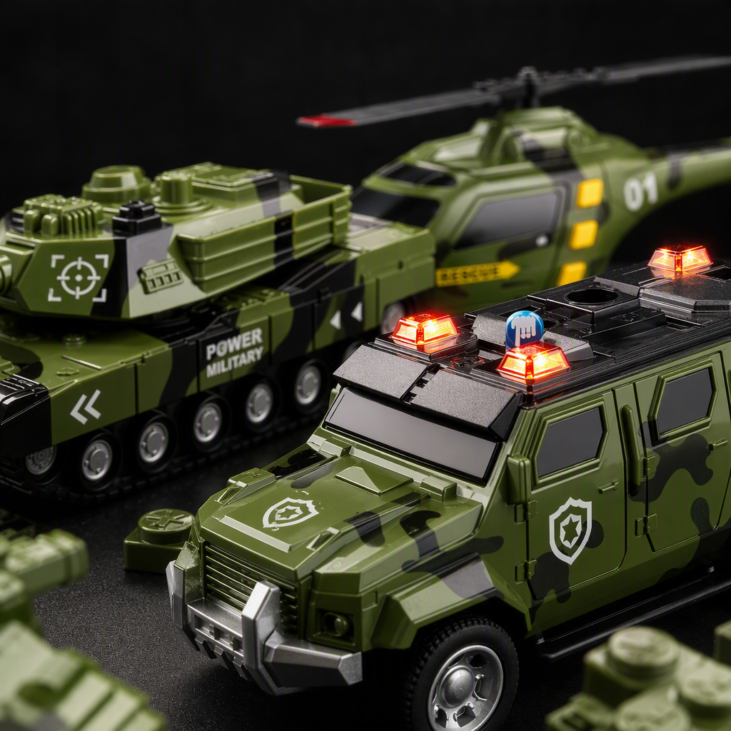 Green military model set: Helicopter, Tank, Armored Vehicle, Children's toy set, Fun Combat Game set Application Scenario
