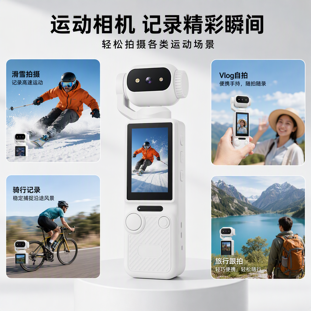 High-definition waterproof portable action camera, night scene, night shooting, sports shooting, multi-angle recording, white model