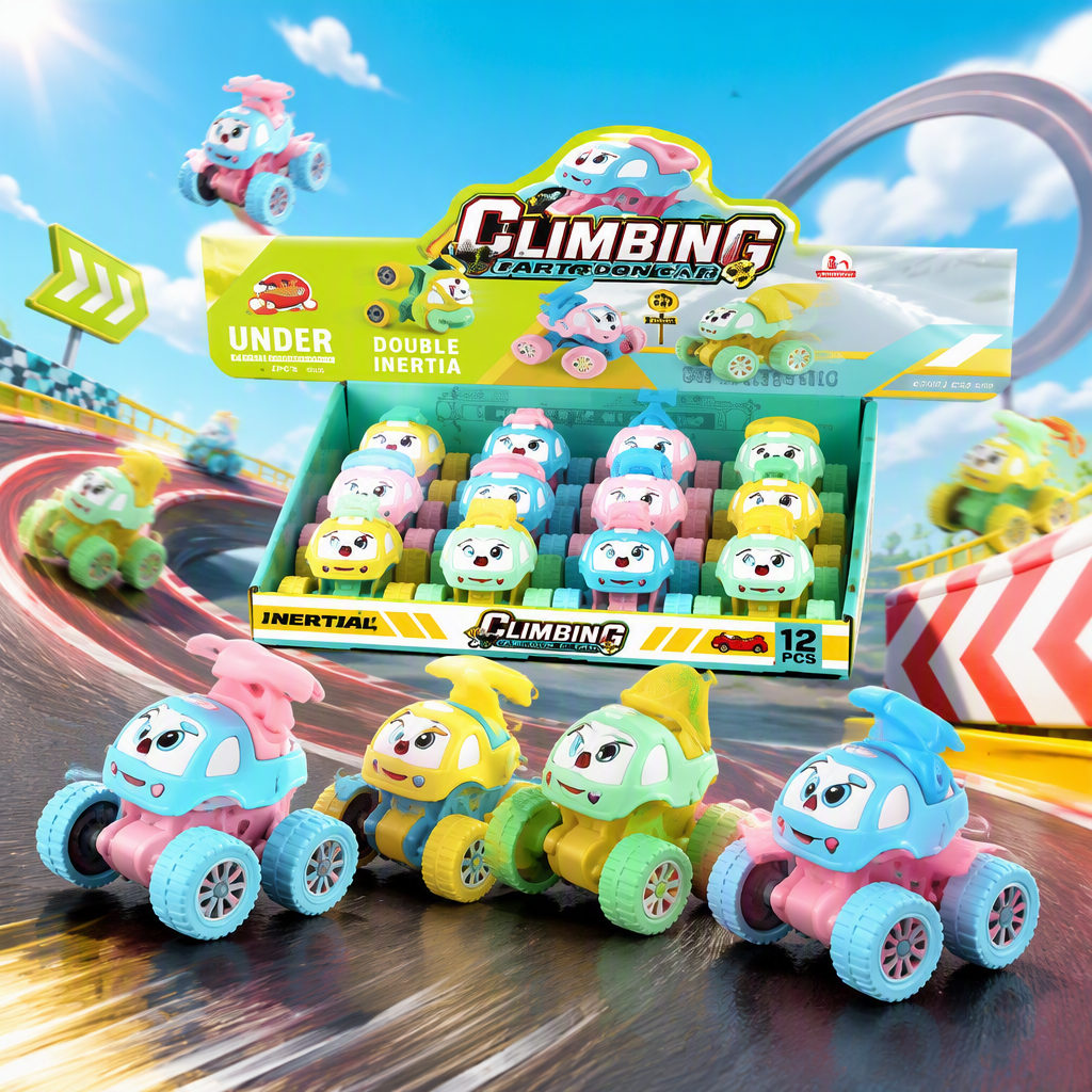 Coche de ingeniería de dibujos animados de doble uso doble inercia carro de dibujos animados multicolor lindo para niños stand de piso juguetes fuente