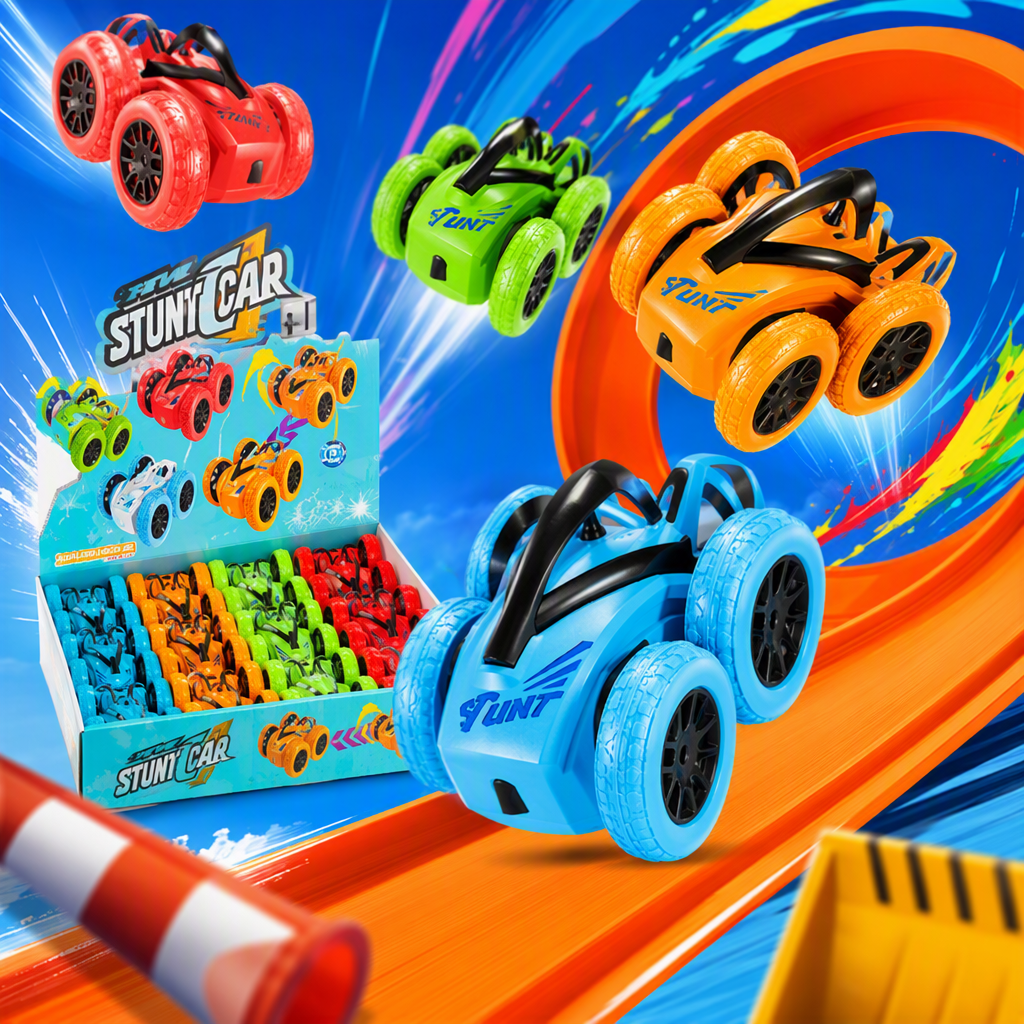 Doble inercia doble cara truco coche multicolor flip sliding trolley niño resistente a la caída juguetes para niños tienda de piso fuente