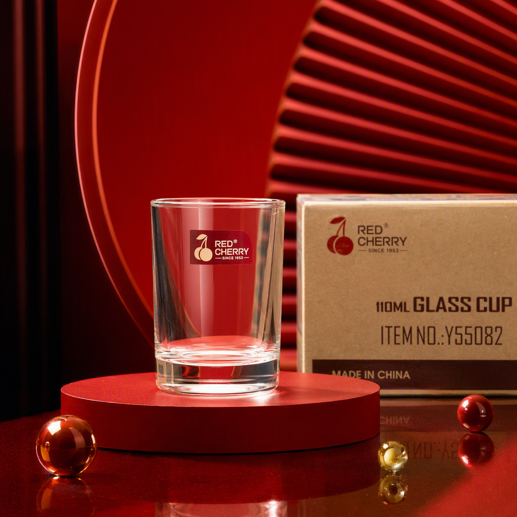 Transparent glass red cherry cup, shockproof, heat-resistant, simple household drinking cup Specification image
