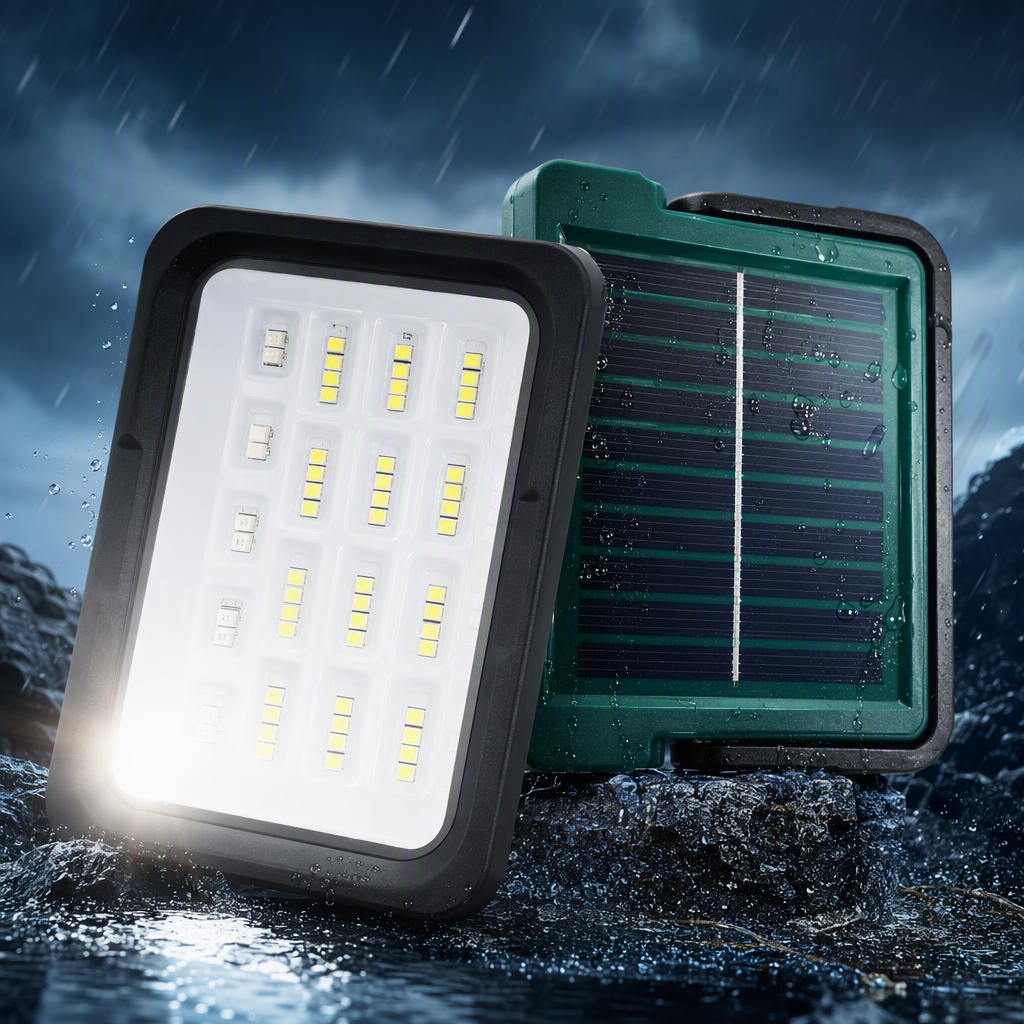 New portable square hand-held camping lamp with electric display, charging hook, and solar panel mini camping lamp