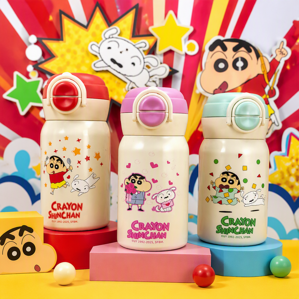Crayon pequeño nuevo dibujo animado taza térmica cuerpo de taza blanca tapa de color impresión a prueba de fugas aislante niños taza de agua taza de bebida doble taza de pajita 300ml Specification image
