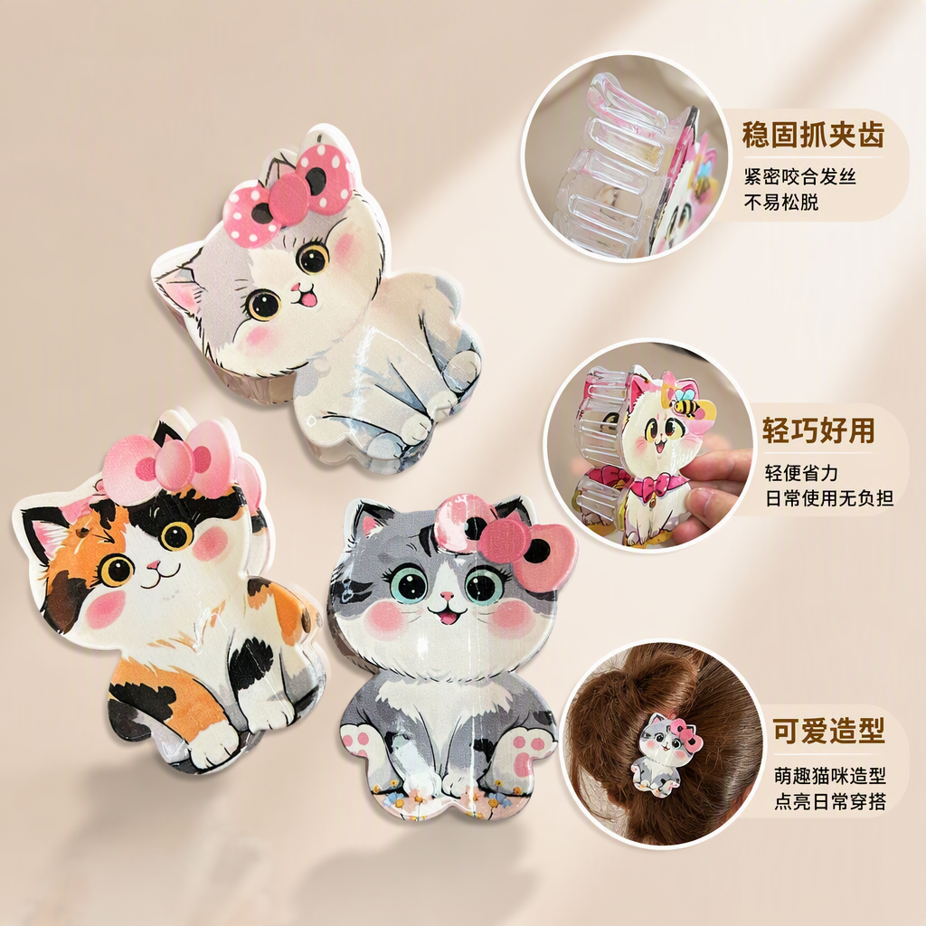 Dibujos animados moe chunky gatito scratch pelo dulce arco acrílico scratch chica espalda de la cabeza clip de pelo de disco versátil Specification image