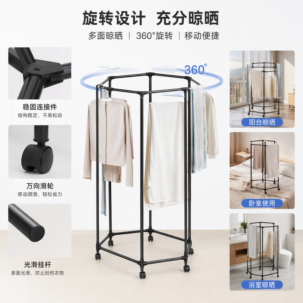 多功能旋转衣架蓝色包装盒收纳衣物挂架整理衣柜家用实用