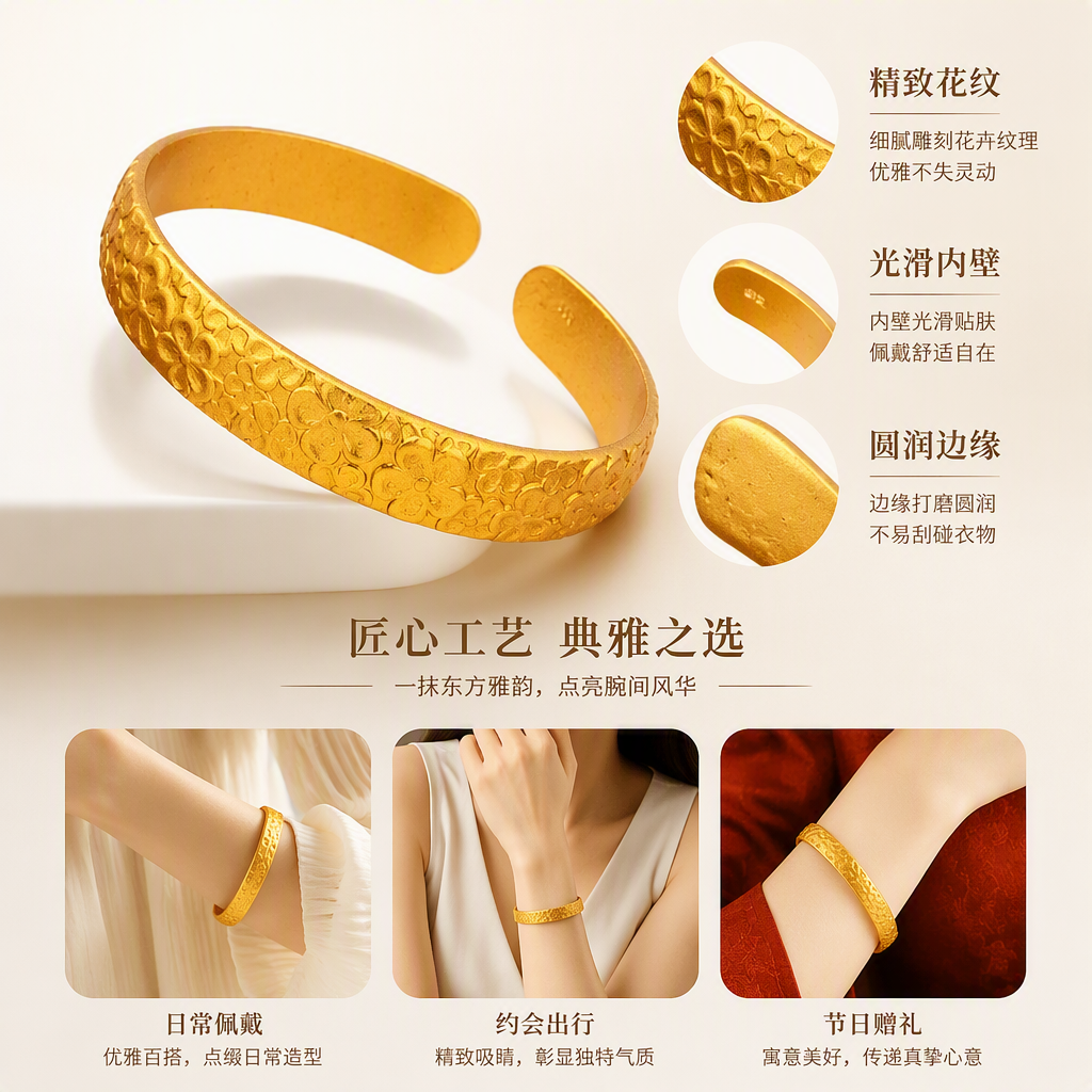 复古金色雕花手镯时尚百搭手饰精美礼品女款手链饰品