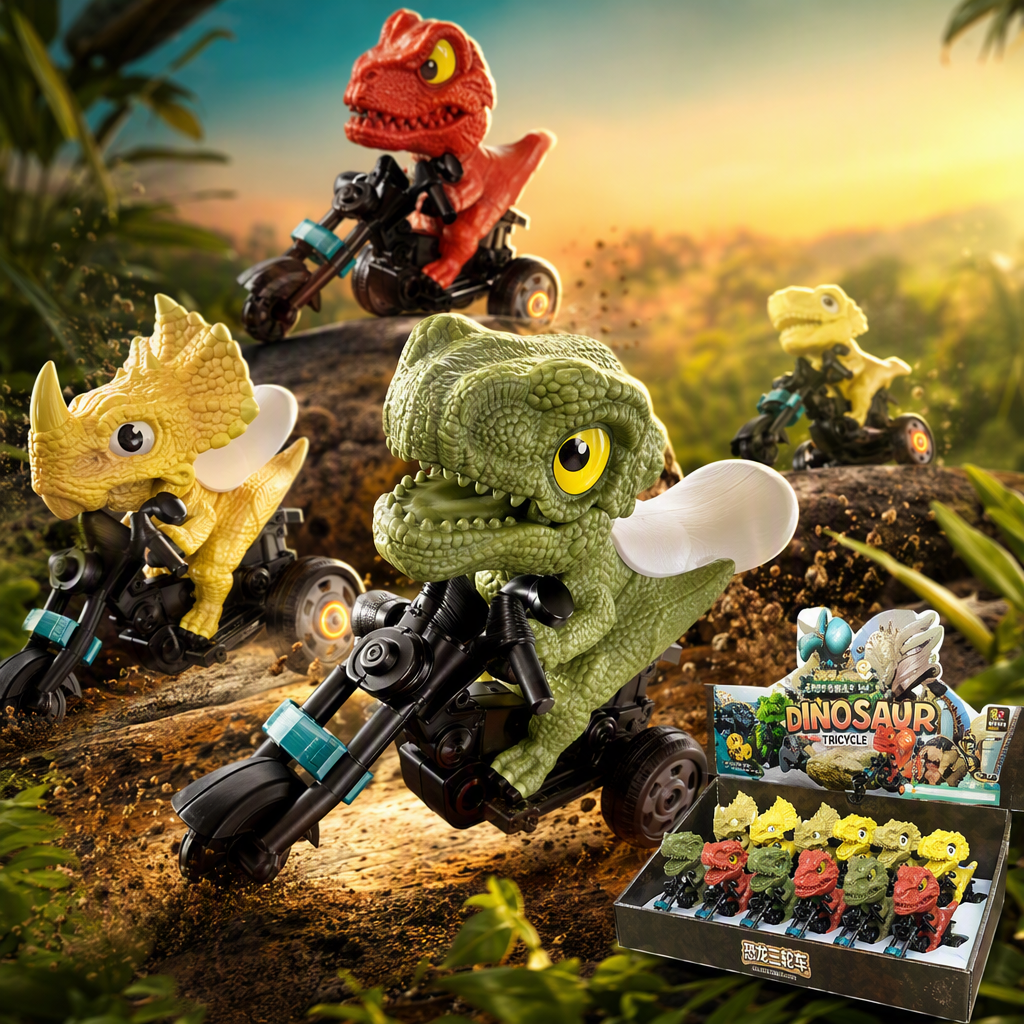 Dinosaurio moto inercia dinosaurio paseo en moto multicolor dibujos animados niños stand de tierra juguetes fuente