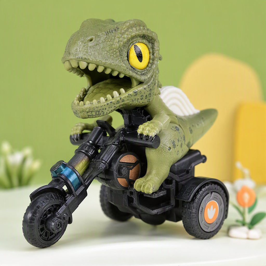 Dinosaurio moto inercia dinosaurio paseo en moto multicolor dibujos animados niños stand de tierra juguetes fuente Specification image