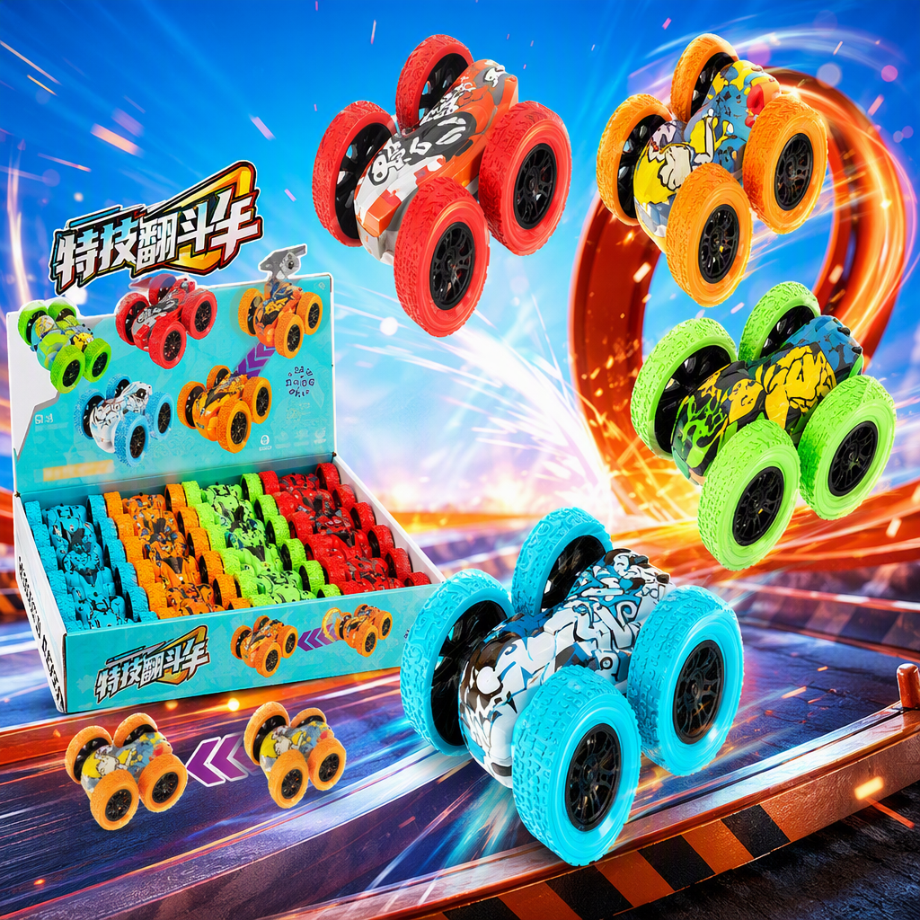 Graffiti double-sided stunt car, cool printed double-inertia flipping car, boys and children, street toy supply