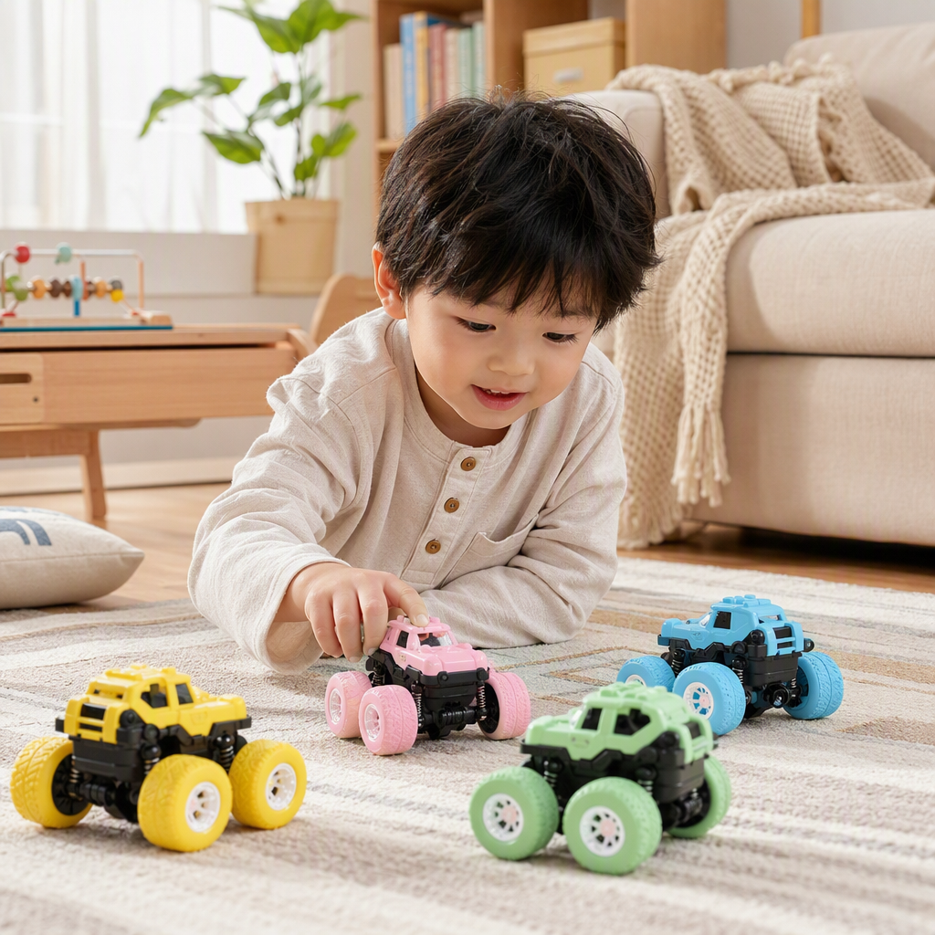 Double-inertia Macaron off-road vehicle, color four-wheel drive, shock-resistant, big foot climbing boy toy display box supply Item Picture