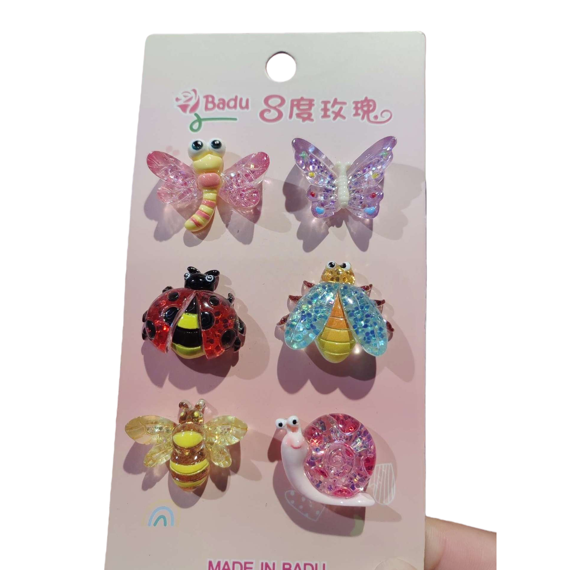 Colorful insect-shaped hair clips, cute children's hair accessories, dragonflies, butterflies, ladybugs, beetles, bees, snails, hair clips and hair accessories Item Picture