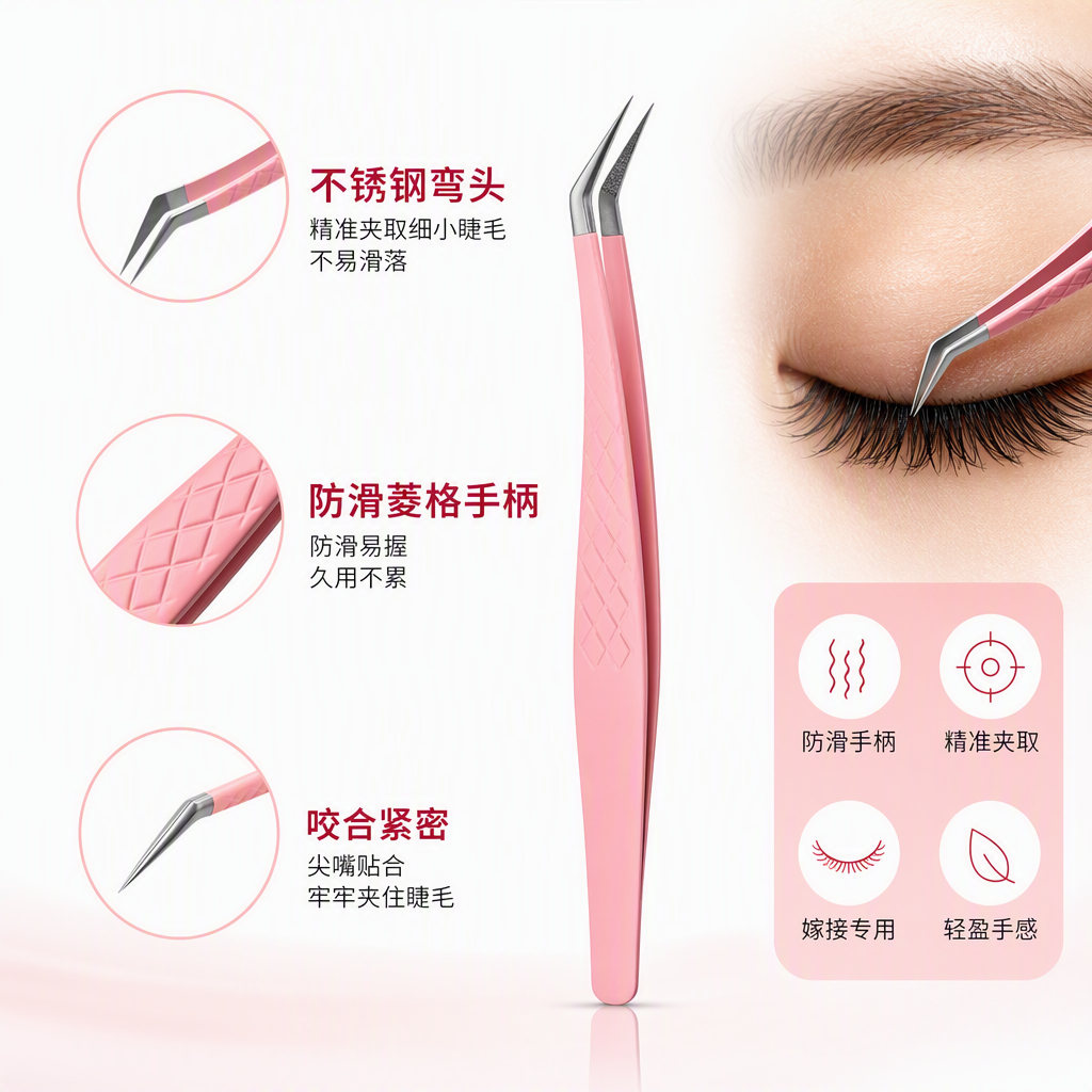 Pink superciliar pinzas de floración especiales pinzas delicadas pinzas delicadas herramientas de belleza