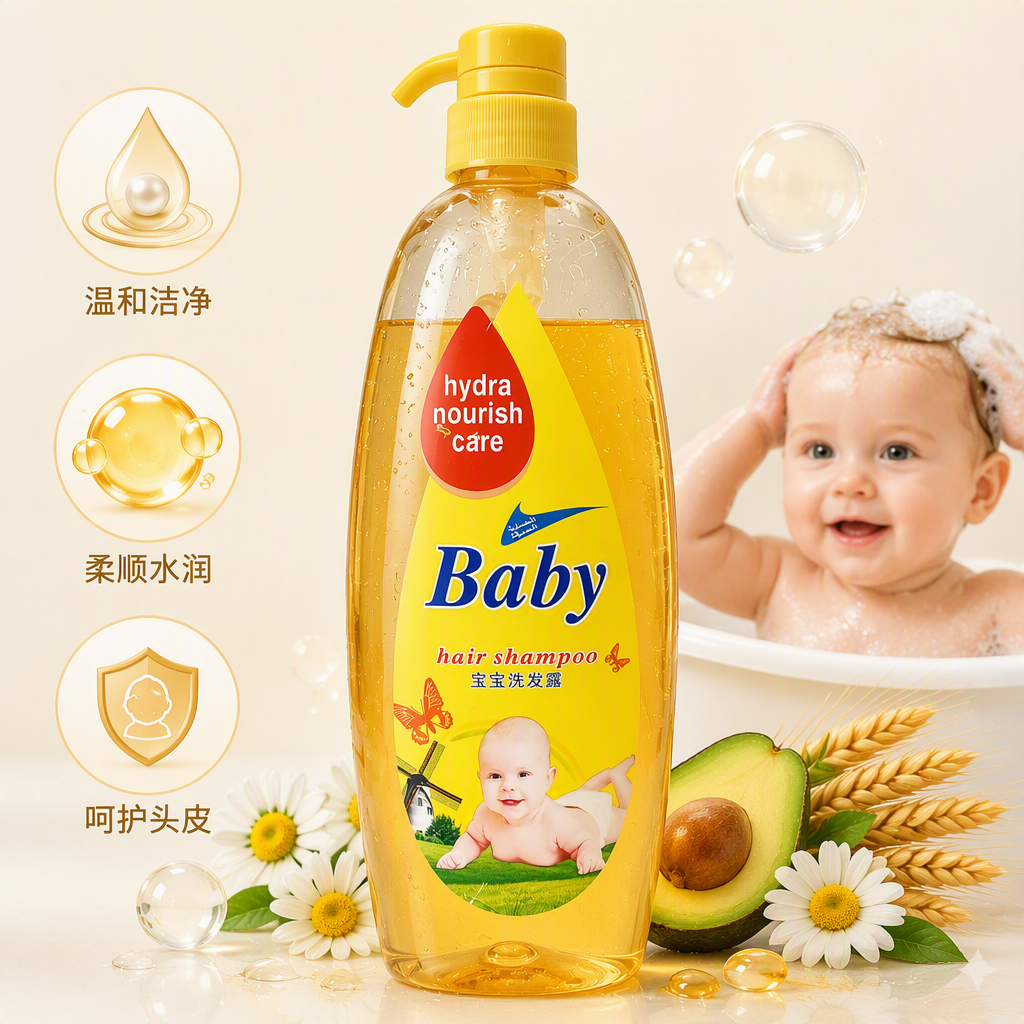 Champú para bebés yellow bottle strap pump head limpieza suave productos para el cuidado del cabello para niños champú líquido 800ml