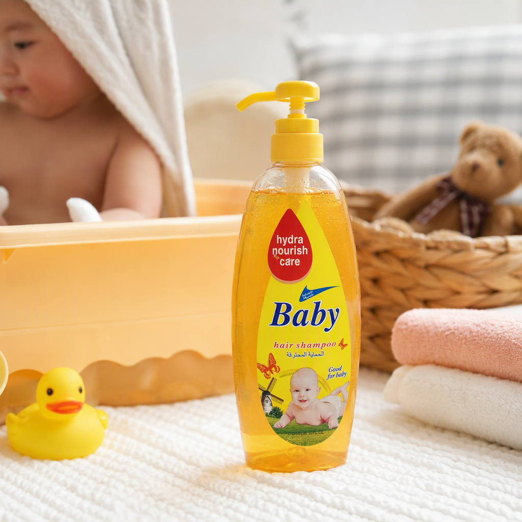 Baby shampoo, yellow bottle with pump head, gentle cleaning, baby hair care product, children's shampoo 800ml details Picture