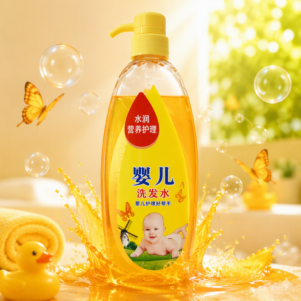 Baby shampoo, yellow bottle with pump head, gentle cleaning, baby hair care product, children's shampoo 800ml Specification image