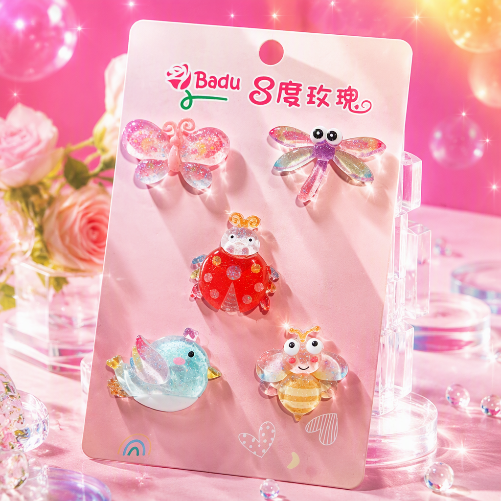 Five combinations of colorful sequined insect hair clips, including butterfly, dragonfly, ladybug, bird and bee hair accessories and headwear for children and girls Specification image