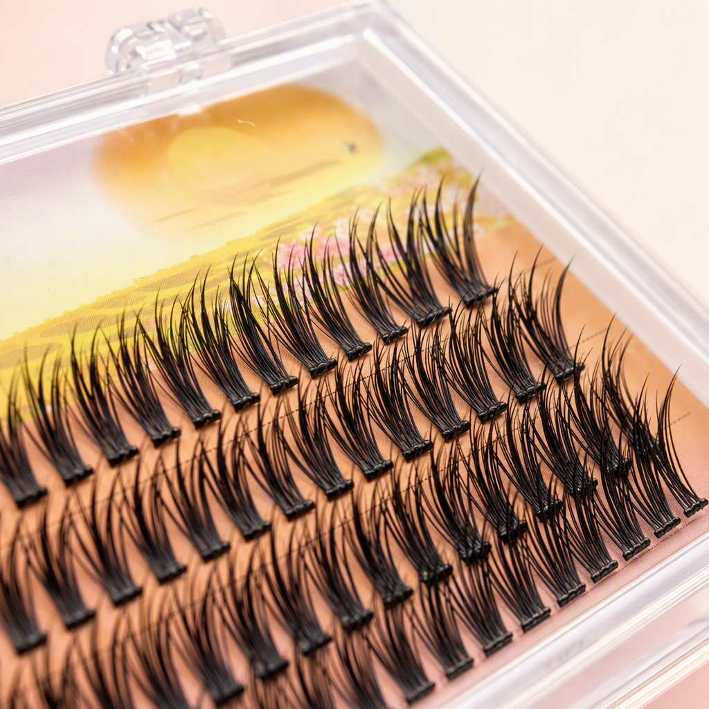 Pestañas postizas negras naturales densas caja de plástico transparente fondo rosa degradado envoltura de maquillaje curvado natural larga duración Application Scenario