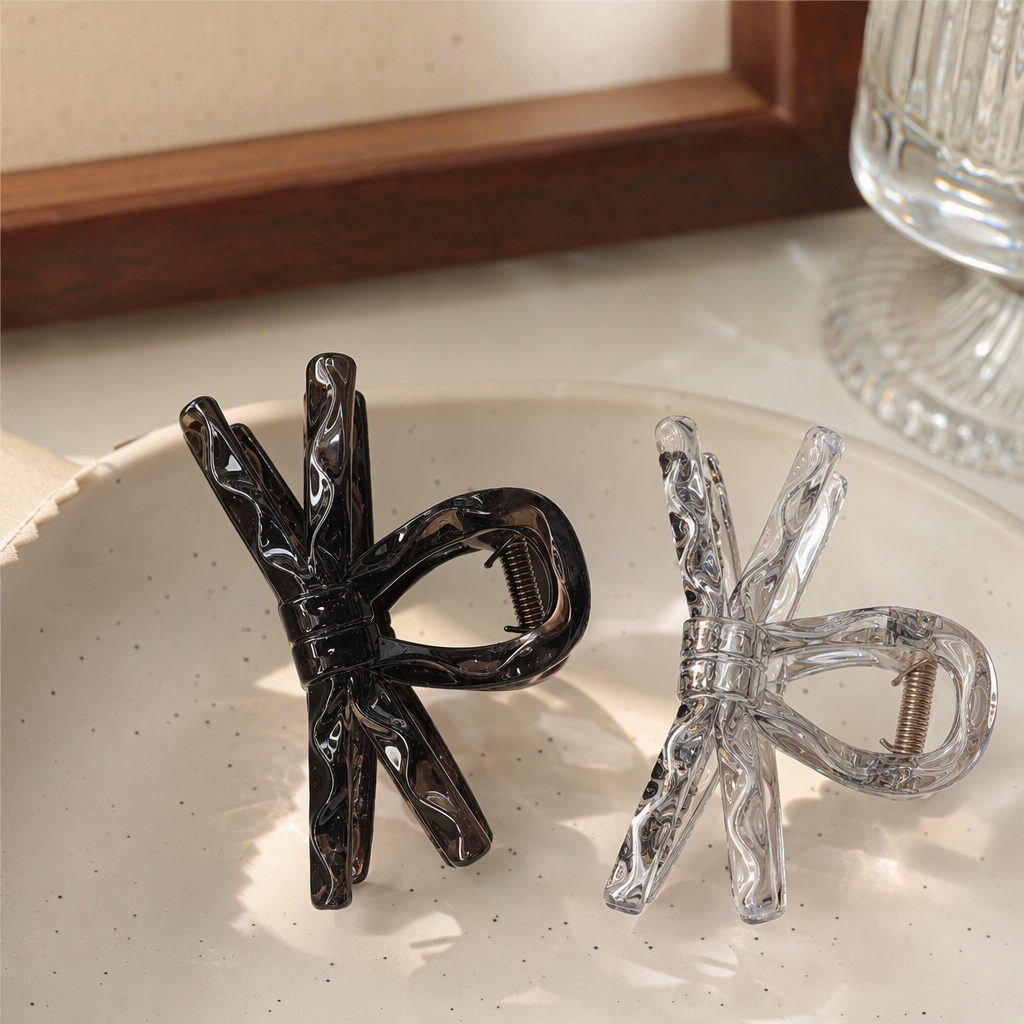 Marble crystal stone-patterned hair clips, black and transparent styles, fashionable hair accessories, simple and versatile hair clips, headwear, hair accessories, female student headwear details Picture