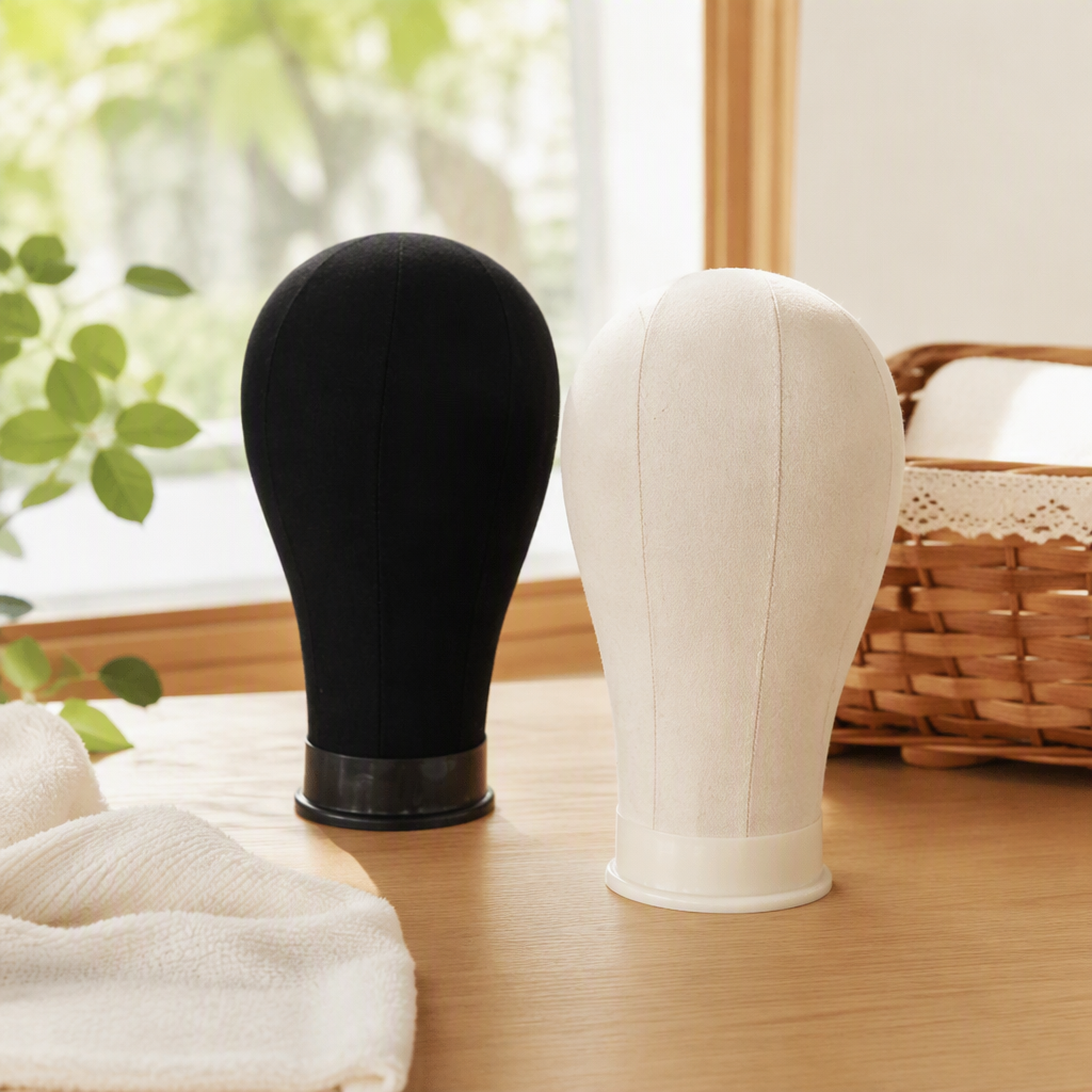 Professional black and beige head models for hair and wig styling display, practical, durable and with a variety of styles to choose from details Picture