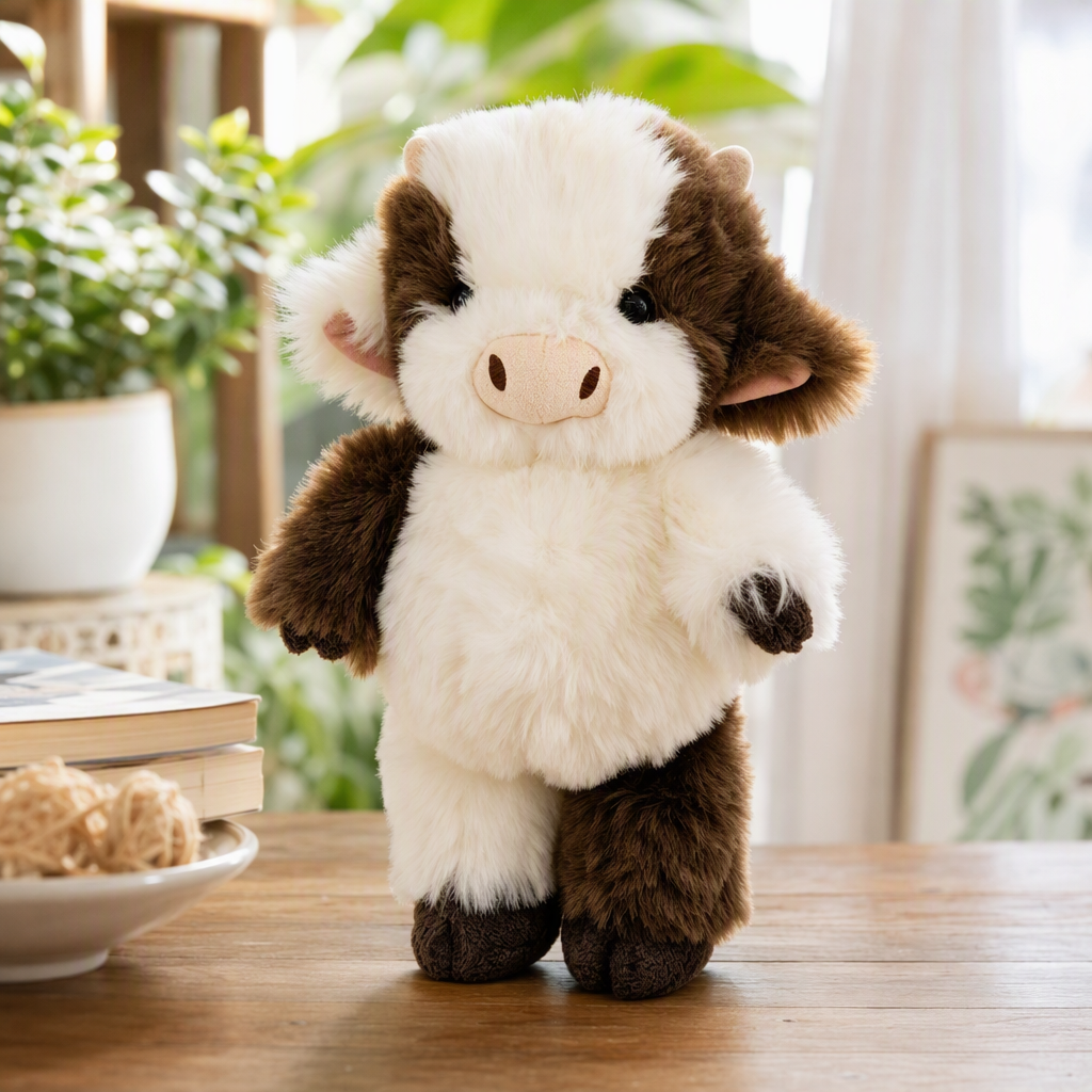 Cute cow plush toy, calf doll, doll, birthday gift, wholesale trade, Jellycat, brown and white plush cow doll, cute pillow, plush toy, children's gift, collectible details Picture