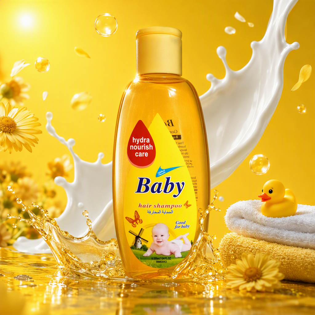 Baby-specific shampoo, yellow bottle, gentle nourishing baby shampoo, children's shampoo, cleaning and care, 200ml Specification image