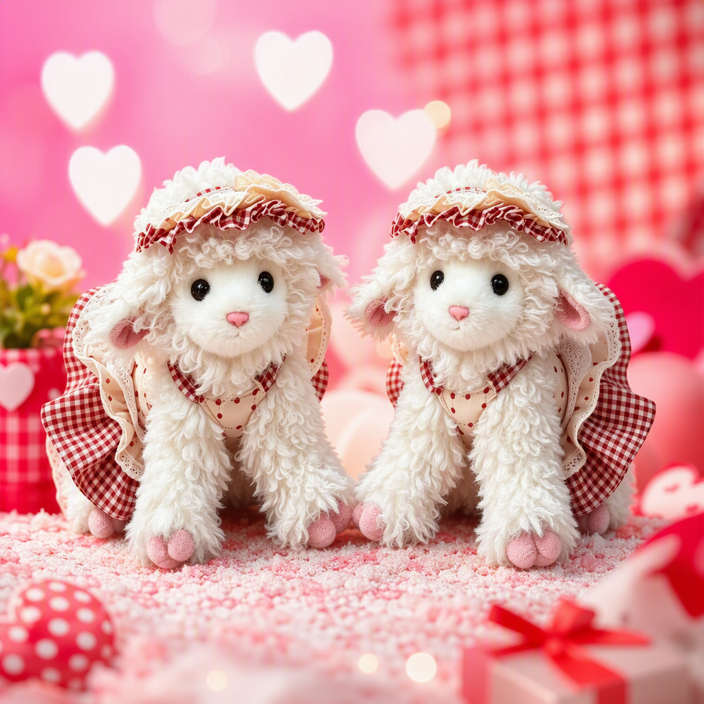 Suave moe peluche lolita muñeca de regalo para niños juguetes pacifistas comercio exterior al por mayor ropa animal blanco rizado muñeca de oveja vestido rojo y blanco tartan con sombrero de encaje muñeca de tela linda regalo para niños Application Scenario