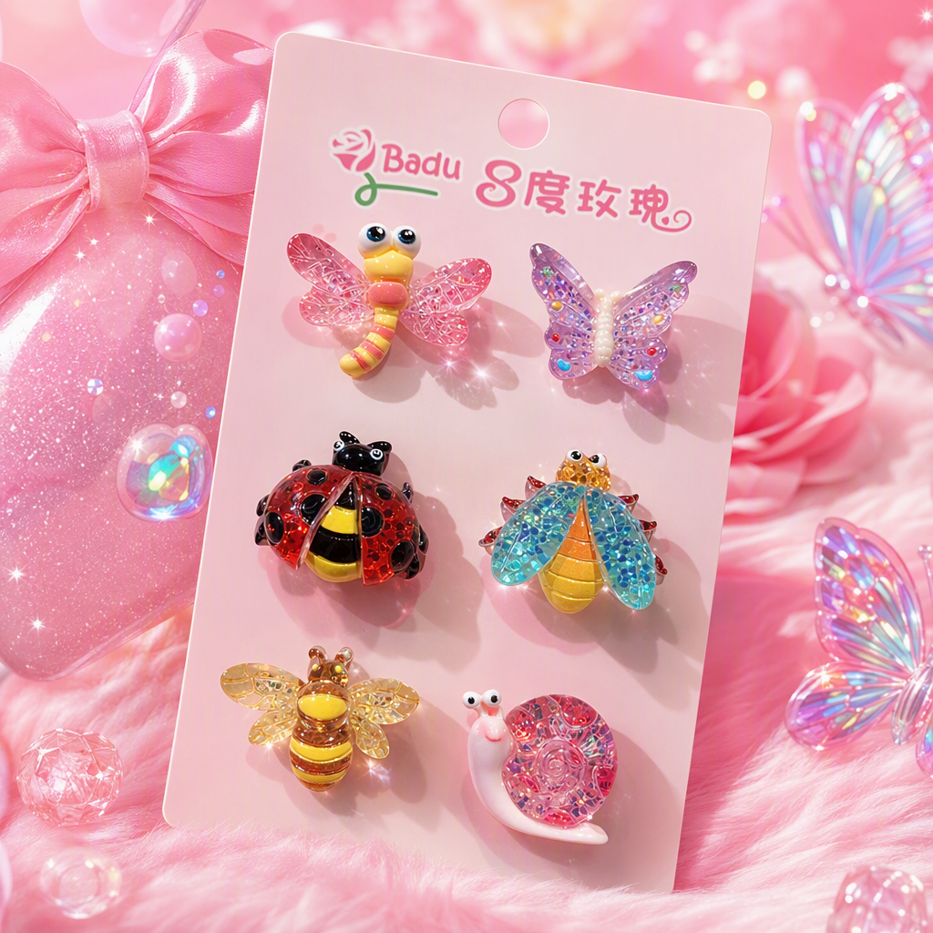 Colorful insect-shaped hair clips, cute children's hair accessories, dragonflies, butterflies, ladybugs, beetles, bees, snails, hair clips and hair accessories Specification image