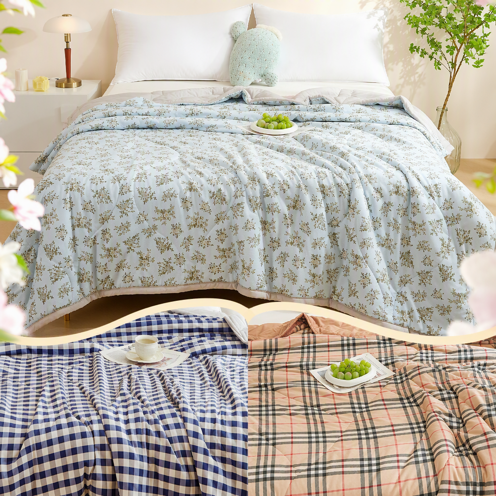 The fashionable checkered quilt is soft, comfortable and warm. It is suitable for home use. The bedding and bedding items are available in blue and white for spring and autumn Specification image