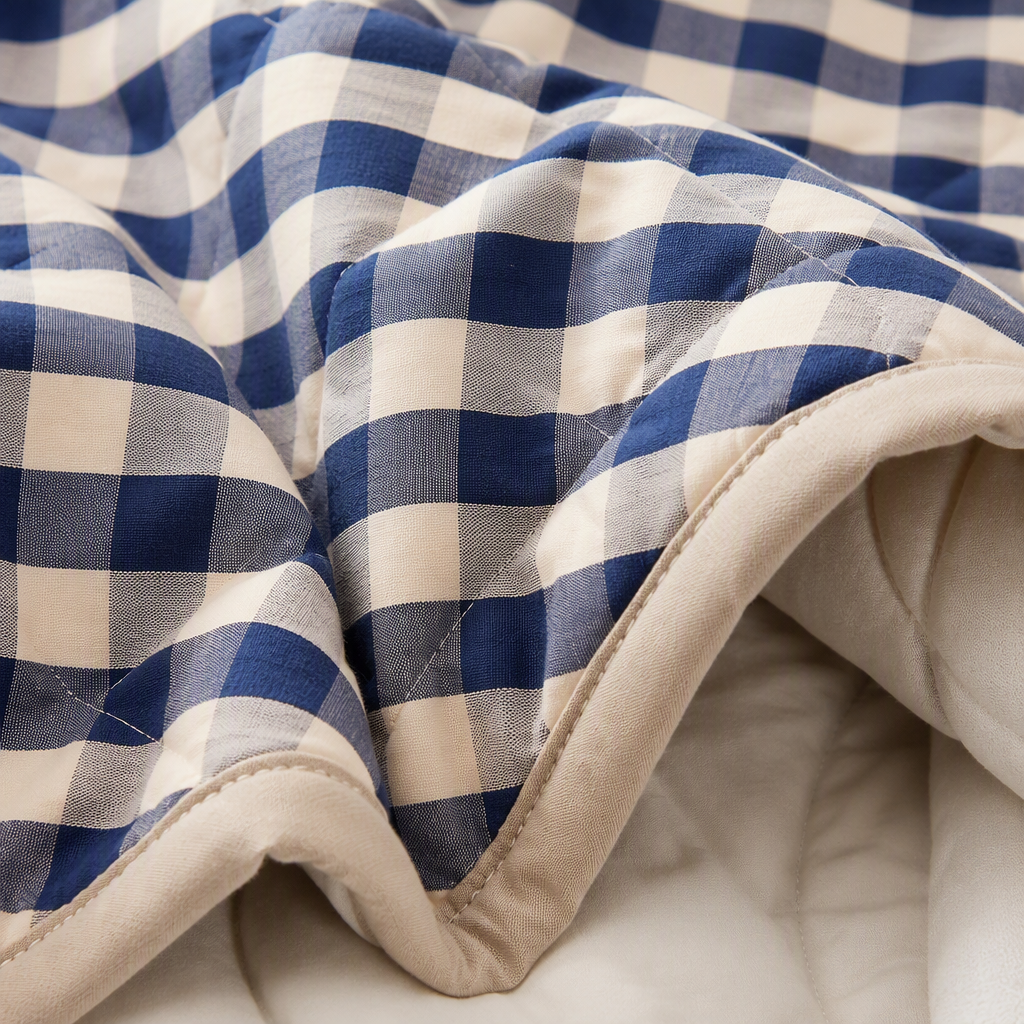 The fashionable checkered quilt is soft, comfortable and warm. It is suitable for home use. The bedding and bedding items are available in blue and white for spring and autumn Application Scenario