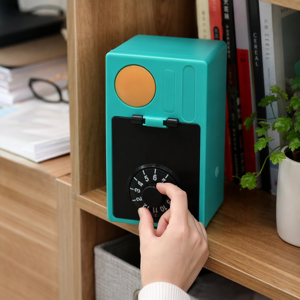 Coin slot password safe, piggy bank, children's simulation safe, coin and banknote savings and storage toys